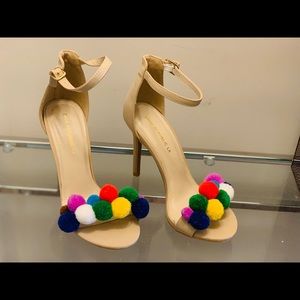 Rainbow Pom Pom Multi Color Rainbow Nude Heels
